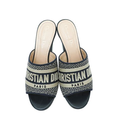 dior dway embroidered cotton mules - blue - flat sandals|Dway Slide Deep Blue Embroidered Cotton .